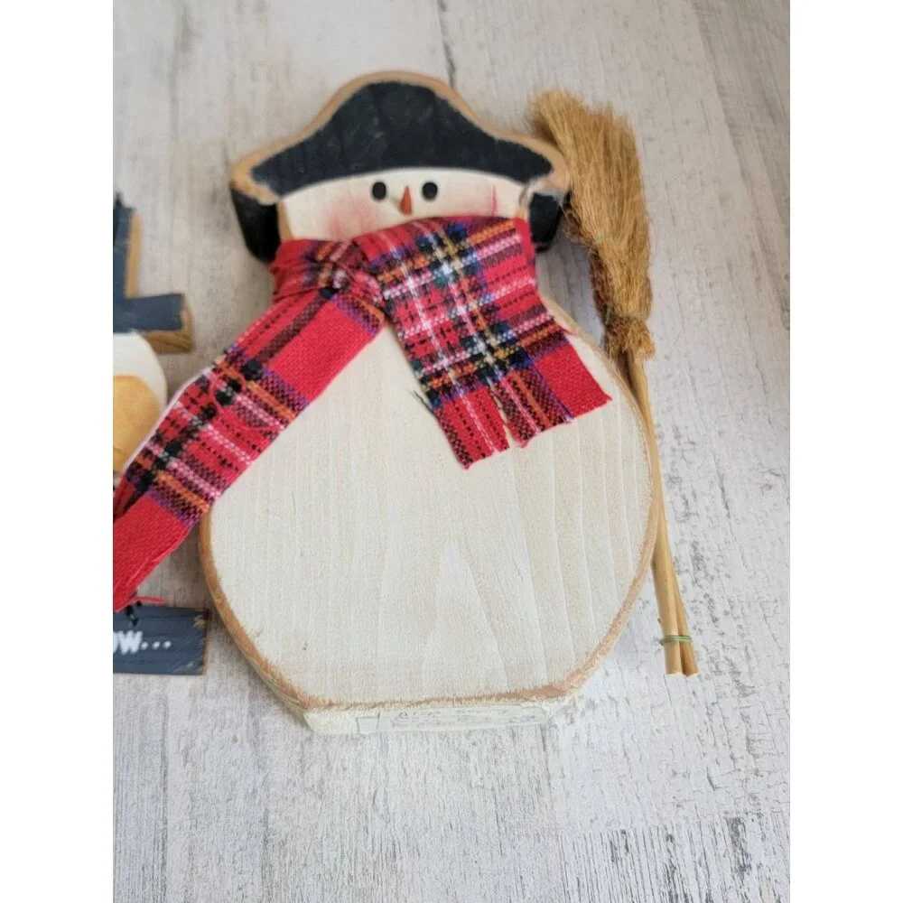 Vintage snowman broom‎ sign figure unique rustic home decor set